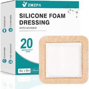 Silicone Foam Dressing 6x6 Gentle Border, Super Absorbent Wound Dressing, Bed Sore Patches, Waterproof Silicone Bandages for Wounds Care, Self Adhesive Pressure Sore Pads (10) in Kuwait