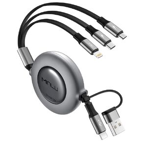 Minlu 3 in 2 Multi Charging Cable, 4Ft Retractable Chargers for All Devices,Multiple USBC Charger Cable Adapter with USB A/C to Lightning/USB C/Micro USB Port for iPhone 17/16/15/14/Samsung/PS in Kuwait