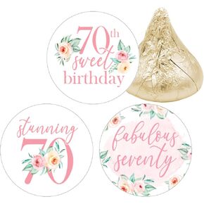 Pink Floral 70th Birthday Kiss Stickers, 180 Count, 3 Designs in Saudi Arabia