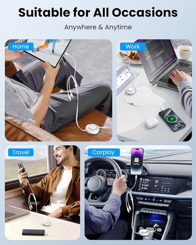 Multi Charging Cable, 100W 5-in-1 Retractable Charging Cable, USB C/Lightning/Micro Fast Charging Cables for Multiple Devices Compatible with iPhones, iPads, Tablets, Galaxy, Note - 4Ft/1.2M, White in Kuwait