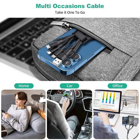 2Pack 6 in 1 4ft Multi Charger Cable, Nylon Braided USB A/C to Phone USB C Micro USB Lightning Connector, Charging Cord for iPhone/Samsung - Black in Kuwait