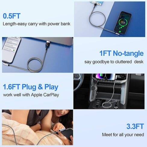 5Pack Right Angle Short iPhone Charger Cable 【15CM+30CM*2+50CM+1M】，90 Degree Apple USB A to Lightning Cable, Nylon Braided Sync Data Fast Charge Cord for iPhone 14 13 12 11 Pro Max Xs Xr 8 7 6 Plus SE in Kuwait