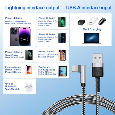 5Pack Right Angle Short iPhone Charger Cable 【15CM+30CM*2+50CM+1M】，90 Degree Apple USB A to Lightning Cable, Nylon Braided Sync Data Fast Charge Cord for iPhone 14 13 12 11 Pro Max Xs Xr 8 7 6 Plus SE in Kuwait