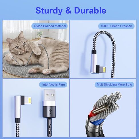5Pack Right Angle Short iPhone Charger Cable 【15CM+30CM*2+50CM+1M】，90 Degree Apple USB A to Lightning Cable, Nylon Braided Sync Data Fast Charge Cord for iPhone 14 13 12 11 Pro Max Xs Xr 8 7 6 Plus SE in Kuwait