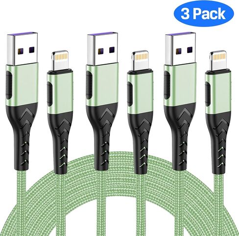 Durcord iPhone Charger, [MFi Certified] 3Pack 10FT USB A Cable for Long Lightning Charger Cable, Fast iPhone Charging Cord for iPhone Xs Max/XS/XR/X/8/7/6S/6/Plus/SE/iPad(Light Green) in Kuwait