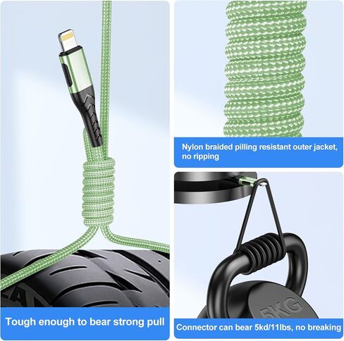 Durcord iPhone Charger, [MFi Certified] 3Pack 10FT USB A Cable for Long Lightning Charger Cable, Fast iPhone Charging Cord for iPhone Xs Max/XS/XR/X/8/7/6S/6/Plus/SE/iPad(Light Green) in Kuwait