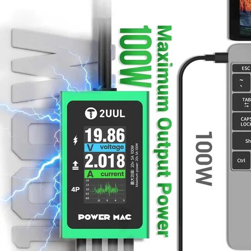 PW08 100W Digital Boot Cable Computer Power Switch Cable Diagnostic Charging Tool Real-Time Voltage Current Display,Type-C Banana Plug Dual-Input Modes for Laptop Computer Repair in Kuwait