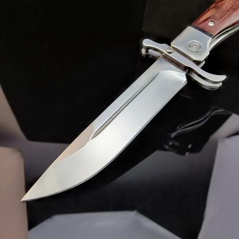 HUAAO Tactical Folding Knife, 4.4in Stainless Steel Mirror Blade, Rosewood Handle with Leather Sheath, EDC Knife with Safety Liner-Lock, Hand-blocking Design in Saudi Arabia