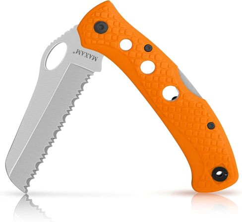 Maxam 5" Rescue Knife - Rust-Proof German Stainless Steel Serrated Blade with High-Visibility Orange Handle, Reversible Pocket Clip, Lanyard Hole in Saudi Arabia