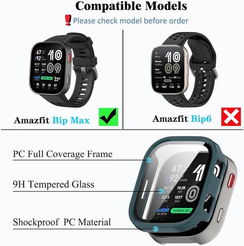 [4-Pack] Screen Protector Case with Tempered Glass Compitible with Amazfit Bip Max Smart Watch, Hard PC Case Screen Protector Cover Bumper Accessories for Women Men in Saudi Arabia