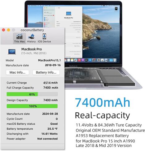 A1990 Battery Replacement, A1953 Battery for MacBook Pro 15 Inch Touch Bar (Mid 2018 & 2019) EMC 3215 3359 Model Identifier MacBookPro15,1 & MacBookPro15,3 in Kuwait