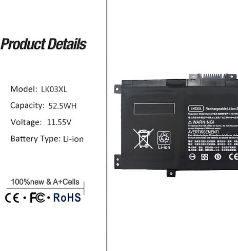 LK03XL 52.5Wh Laptop Battery Compatible with HP Envy X360 15-bp 15-bq 15-cn in Kuwait