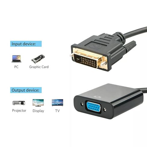 DVI-D 24+1 Pin Male to VGA 15Pin Female Active Cable Adapter, 20cm in Kuwait