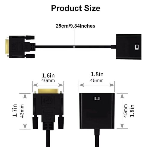 DVI-D 24+1 Pin Male to VGA 15Pin Female Active Cable Adapter, 20cm in Kuwait