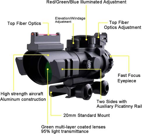 CT Optic Enhanced 4x32 Red Dot Sight Scope Mount Illuminated Red Green Blue Reticle with Red Fiber Matte Black in Saudi Arabia