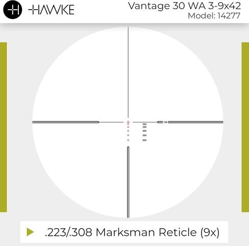 Hawke Vantage 30 WA Riflescope | Illuminated .223/.308 Marksman Reticle, 30mm Tube, Wide-Angle Optics, Fully Multi-Coated Lenses, Waterproof Shockproof Fogproof Hunting Scope in Kuwait
