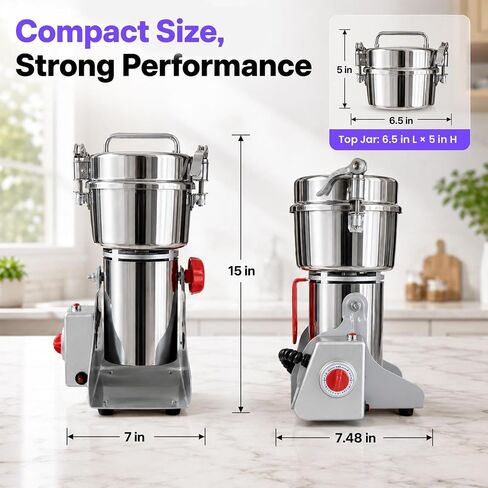 Multi-Purpose Dry Ingredient Grinding Machine, Timed Electric Grain Grinder Stainless Steel Herb Mill for Coffee, Spices, Cereals, Herbs Home Commercial Use in Kuwait