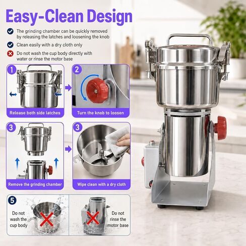 Multi-Purpose Dry Ingredient Grinding Machine, Timed Electric Grain Grinder Stainless Steel Herb Mill for Coffee, Spices, Cereals, Herbs Home Commercial Use in Kuwait