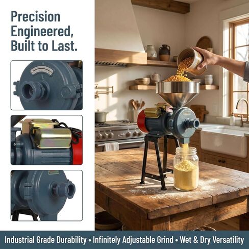 Commercial Grain Mill Grinder, 3000W 110V Electric Dry & Wet Grinder with Adjustable Thickness, Spice Grinder for Corn Rice Herb Pepper Spice Feed Grinding in Kuwait
