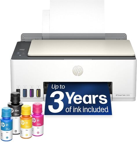 HP Smart Tank 5003 Wireless All-in-One Ink Tank Printer, Scanner, Copier with up to 3 Years of Ink Included, Best-for-Home, Cartridge-Free Refillable, AI-Capable (9B2D3A) in Kuwait