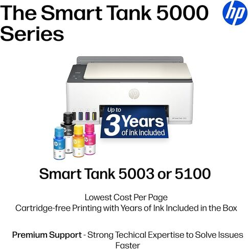 HP Smart Tank 5003 Wireless All-in-One Ink Tank Printer, Scanner, Copier with up to 3 Years of Ink Included, Best-for-Home, Cartridge-Free Refillable, AI-Capable (9B2D3A) in Kuwait