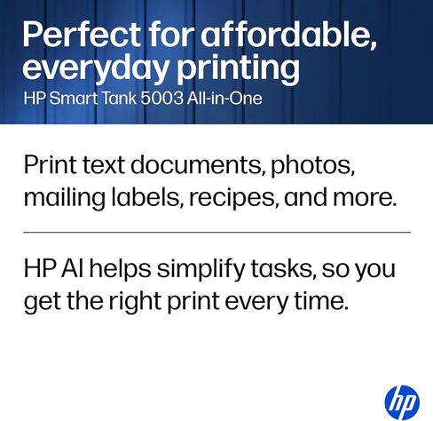 HP Smart Tank 5003 Wireless All-in-One Ink Tank Printer, Scanner, Copier with up to 3 Years of Ink Included, Best-for-Home, Cartridge-Free Refillable, AI-Capable (9B2D3A) in Kuwait