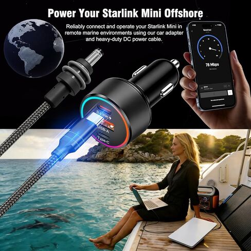 Starlink Mini Car Adapter, 3-in-1 DC Power Cable with 12V to 24V Cigarette Lighter Adapter, 100W Car Power Supply + PD 30W + USB-A 22.5W for Trucks, RVs, Boats - 16.4FT in Saudi Arabia