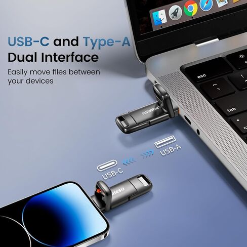1TB Flash Drive, Dual USB 3.2 Gen 1 USB-A & USB-C, 400MB/s Solid State Thumb Drive, Memory Stick for iPhone 15/16/17, Android, Tablet, Laptop, Mac,Smart TV (1-Pack) in Kuwait