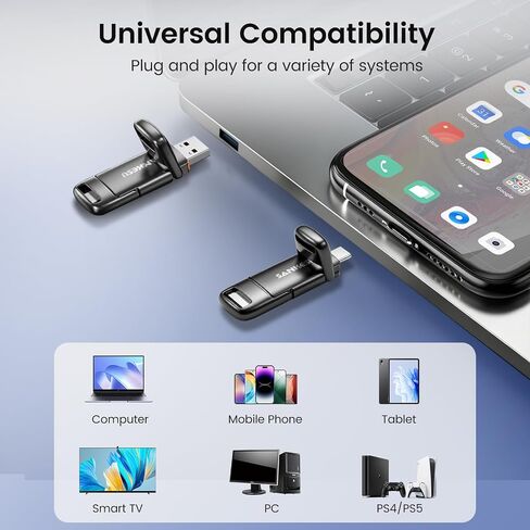 1TB Flash Drive, Dual USB 3.2 Gen 1 USB-A & USB-C, 400MB/s Solid State Thumb Drive, Memory Stick for iPhone 15/16/17, Android, Tablet, Laptop, Mac,Smart TV (1-Pack) in Kuwait