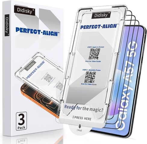 Didisky [Dust-Free Installation] for Samsung Galaxy A17 5G, A16 4G/5G Screen Protector, 3 Pack, Auto-Alignment Box for Zero Bubbles, [Seamless Black Edge] Full Coverage Tempered Glass, 9H Hardness, Case Friendly in Kuwait