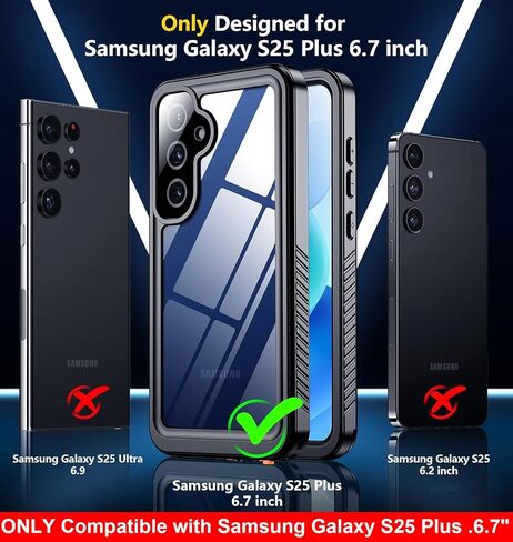Justcool for Samsung Galaxy S25 Plus Case Waterproof,Built-in Screen & Camera Lens Protector[IP68 Underwater] [Military Grade Shockproof] Full Body Protection Phone Case,Black/Clear in Kuwait