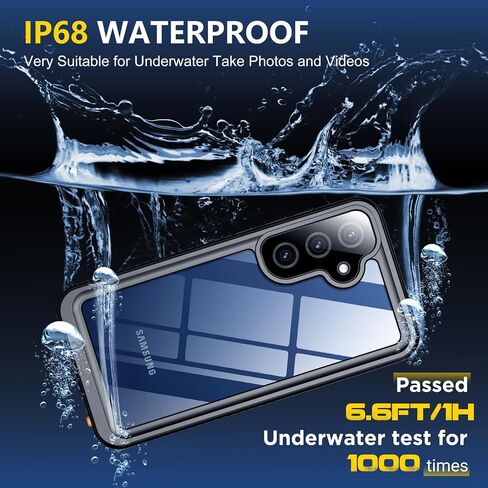 Justcool for Samsung Galaxy S25 Plus Case Waterproof,Built-in Screen & Camera Lens Protector[IP68 Underwater] [Military Grade Shockproof] Full Body Protection Phone Case,Black/Clear in Kuwait