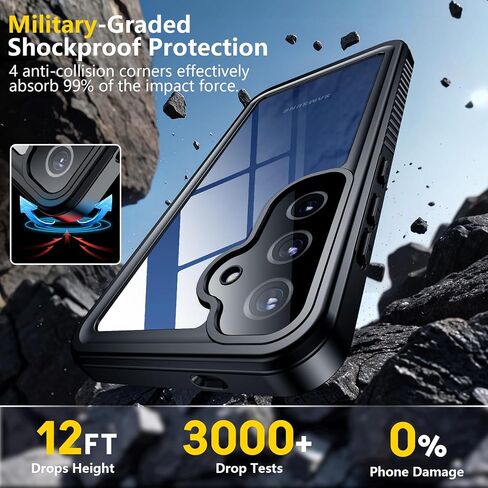Justcool for Samsung Galaxy S25 Plus Case Waterproof,Built-in Screen & Camera Lens Protector[IP68 Underwater] [Military Grade Shockproof] Full Body Protection Phone Case,Black/Clear in Kuwait