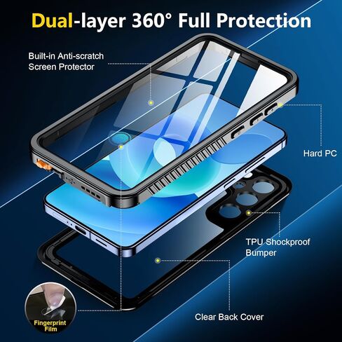 Justcool for Samsung Galaxy S25 Plus Case Waterproof,Built-in Screen & Camera Lens Protector[IP68 Underwater] [Military Grade Shockproof] Full Body Protection Phone Case,Black/Clear in Kuwait