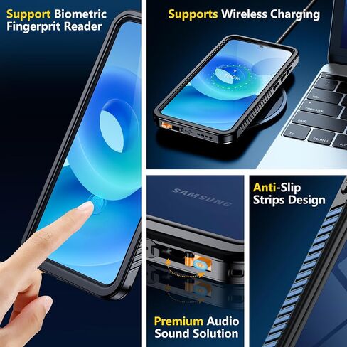 Justcool for Samsung Galaxy S25 Plus Case Waterproof,Built-in Screen & Camera Lens Protector[IP68 Underwater] [Military Grade Shockproof] Full Body Protection Phone Case,Black/Clear in Kuwait