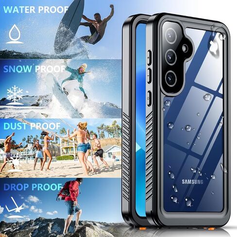 Justcool for Samsung Galaxy S25 Plus Case Waterproof,Built-in Screen & Camera Lens Protector[IP68 Underwater] [Military Grade Shockproof] Full Body Protection Phone Case,Black/Clear in Kuwait