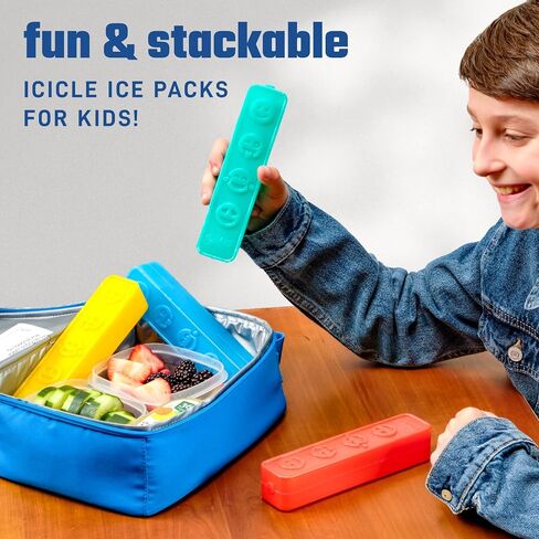 Cool Coolers by Fit & Fresh Kids Icicle Lunch Box Ice Pack Sticks, Icicle Ice Sticks for Lunch Bags and Coolers, Lunch Ice Pack Sticks, Reusable, Multicolored, Smile Icicles, 8PK in Kuwait