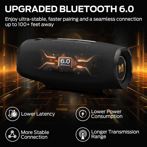 Monster S380 Bluetooth Speaker, Portable Speaker with 40W Stereo Sound, Bluetooth 6.0, IPX6 Waterproof, 20H Playtime, Support AUX/TF Card, TWS Pairing Wireless Speaker for Travel Party Outdoor in Kuwait