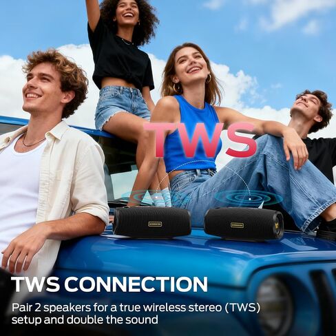 Monster S380 Bluetooth Speaker, Portable Speaker with 40W Stereo Sound, Bluetooth 6.0, IPX6 Waterproof, 20H Playtime, Support AUX/TF Card, TWS Pairing Wireless Speaker for Travel Party Outdoor in Kuwait
