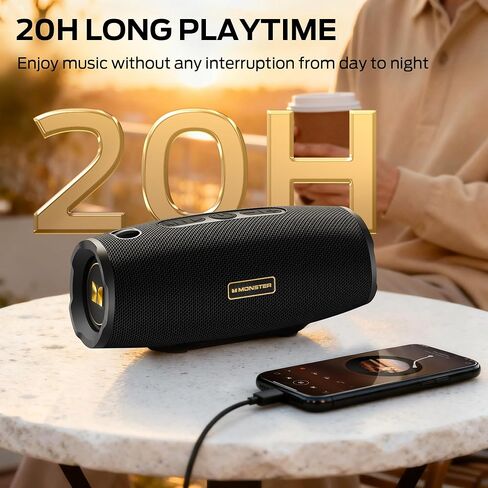 Monster S380 Bluetooth Speaker, Portable Speaker with 40W Stereo Sound, Bluetooth 6.0, IPX6 Waterproof, 20H Playtime, Support AUX/TF Card, TWS Pairing Wireless Speaker for Travel Party Outdoor in Kuwait