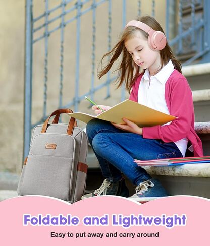 Kids Headphones Bluetooth 60H, Foldable On Ear Headphone with MIC, Volume Limiter 85dB/94dB Wireless & Wired Headphones, Over-Ear Headphone for Kid Adult School Online Class Travel, Pink in Kuwait