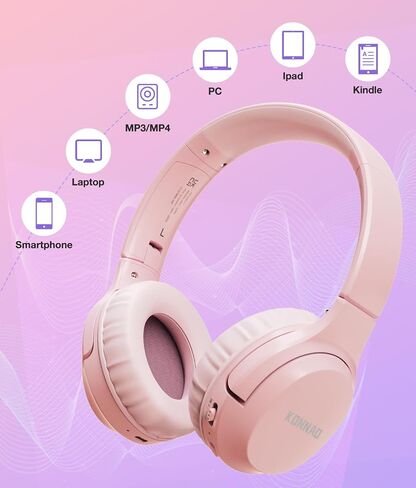 Kids Headphones Bluetooth 60H, Foldable On Ear Headphone with MIC, Volume Limiter 85dB/94dB Wireless & Wired Headphones, Over-Ear Headphone for Kid Adult School Online Class Travel, Pink in Kuwait