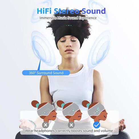 Sleep Headphones Bluetooth 6.0 Headband for Side Sleeper (Black) in Kuwait
