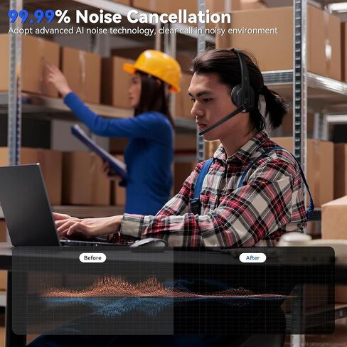 Wireless Headset with Mic for Work, Bluetooth Headset with AI Noise Cancelling Microphone, Wireless Headphones with Mic & Mute Button, USB Dongle for Work from Home/PC/Computer/Call Center/ Teams/Zoom in Kuwait