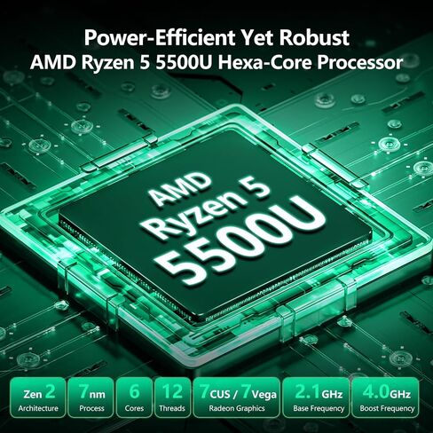 Laptop, Laptop Computer AMD Ryzen 5 5500U 6-Core, 16GB RAM 512GB SSD, 15.6 Inch Laptops with 1080P FHD, Win 11 Pro, Radeon Graphics, 180° Open, Backlit KB, USB-C PD, Gray Thin & Light PC Lap top in Kuwait