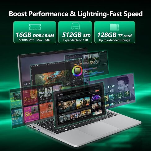 Laptop, Laptop Computer AMD Ryzen 5 5500U 6-Core, 16GB RAM 512GB SSD, 15.6 Inch Laptops with 1080P FHD, Win 11 Pro, Radeon Graphics, 180° Open, Backlit KB, USB-C PD, Gray Thin & Light PC Lap top in Kuwait
