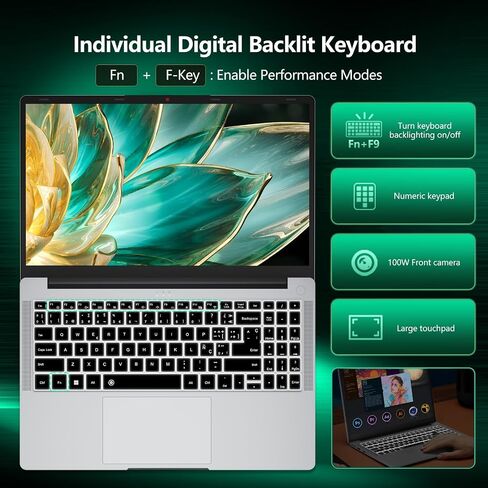 Laptop, Laptop Computer AMD Ryzen 5 5500U 6-Core, 16GB RAM 512GB SSD, 15.6 Inch Laptops with 1080P FHD, Win 11 Pro, Radeon Graphics, 180° Open, Backlit KB, USB-C PD, Gray Thin & Light PC Lap top in Kuwait