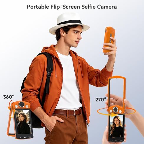 Ordro VS3 4K 64MP Video Camera, Ultra Slim Portable Digital Selfie Camera with 360° Rotatable Screen, Pocket Camcorder for Travel Vlogging Daily Selfies in Kuwait