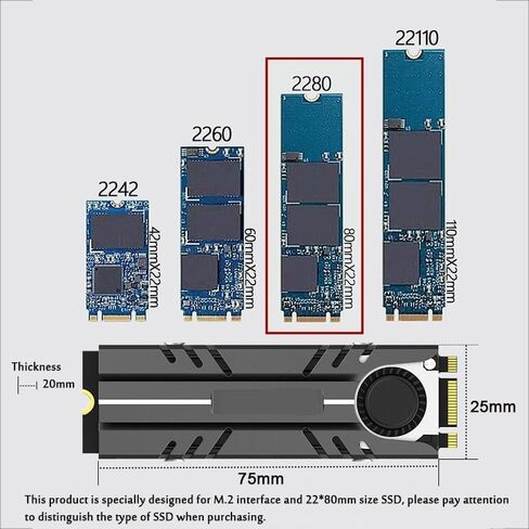 M.2 Heatsink 2280 SSD Air Circulation Cooler Pad with 10.8W/mk Thermal and Fan in Saudi Arabia