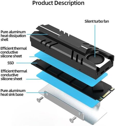 M.2 Heatsink 2280 SSD Air Circulation Cooler Pad with 10.8W/mk Thermal and Fan in Saudi Arabia